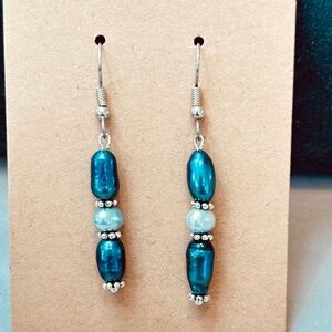 Stainless Steel Genuine Freshwater Pearls 2 Teal & 1 Light Blue